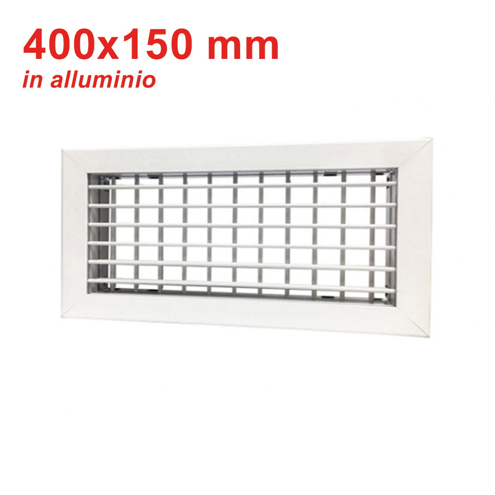 Buse de sortie en aluminium blanc - 400 x 150 mm avec double rangée d'ailettes orientables