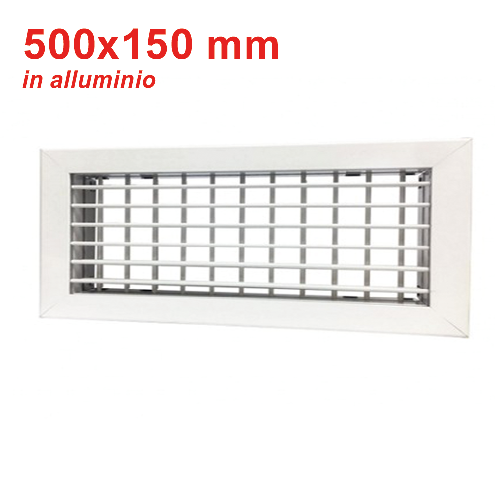 Buse de sortie en aluminium blanc 500 x 150 mm à double ailettes mobiles