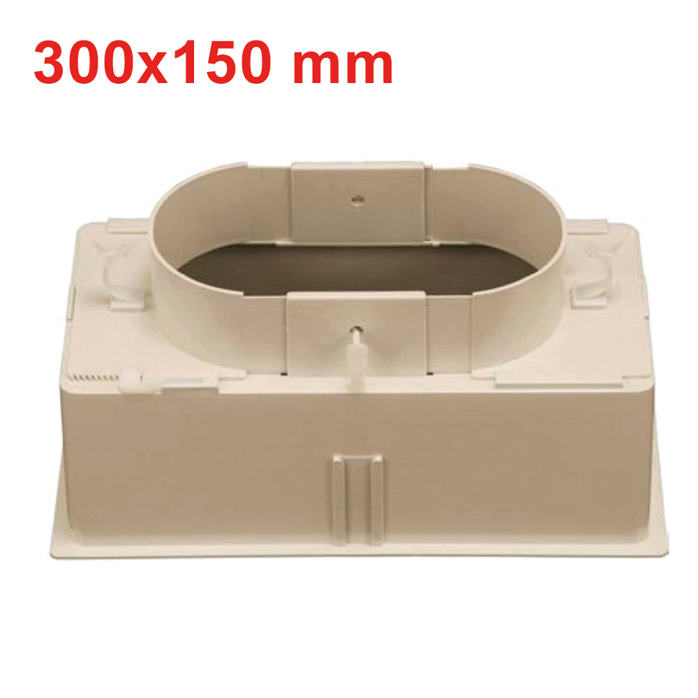 Plénum 300 x 150 mm en ABS avec raccord réglable de Ø 160 à Ø 250 mm et amortisseur