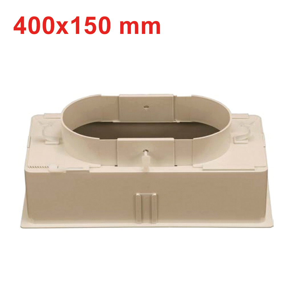 Plénum 400 x 150 mm en ABS avec raccord réglable de Ø 160 à Ø 250 mm et amortisseur