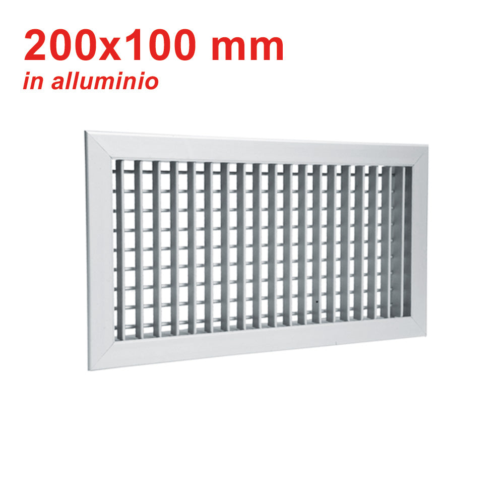 Buse de sortie en aluminium - 200 x 100 mm avec double rangée d'ailettes mobiles