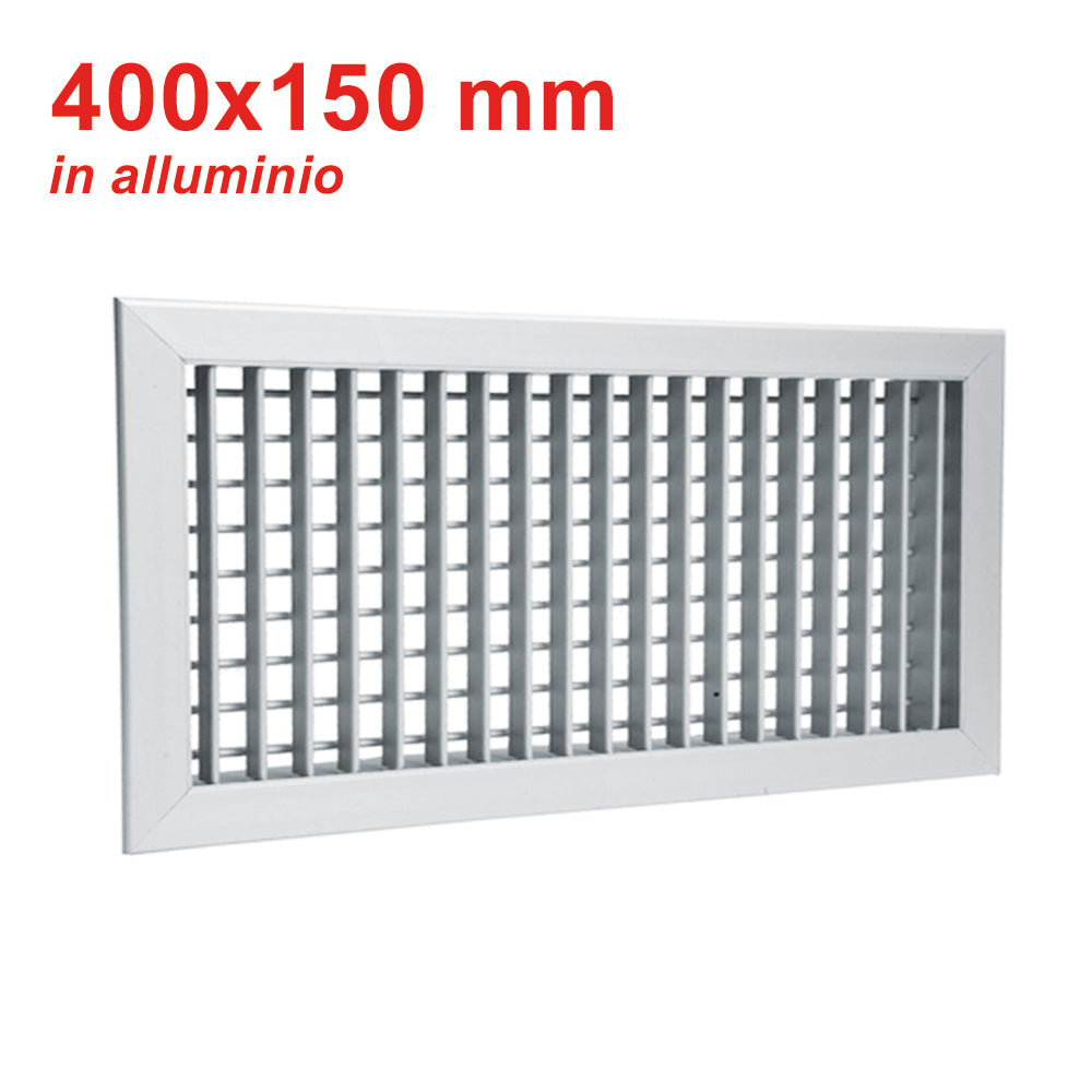 Buse de sortie en aluminium anodisé 400 x 150 mm avec double rangée d'ailettes mobiles