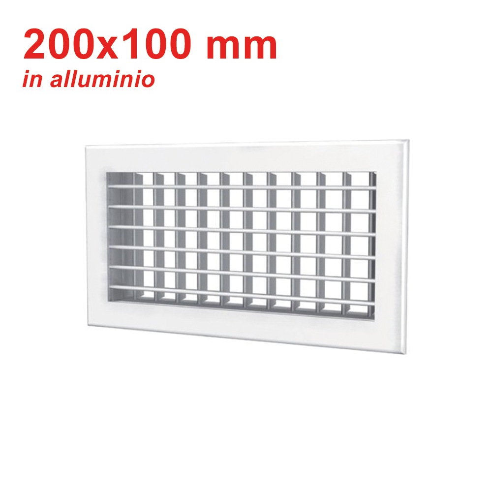 Buse de sortie en aluminium blanc - 200 x 100 mm avec double rangée d'ailettes mobiles