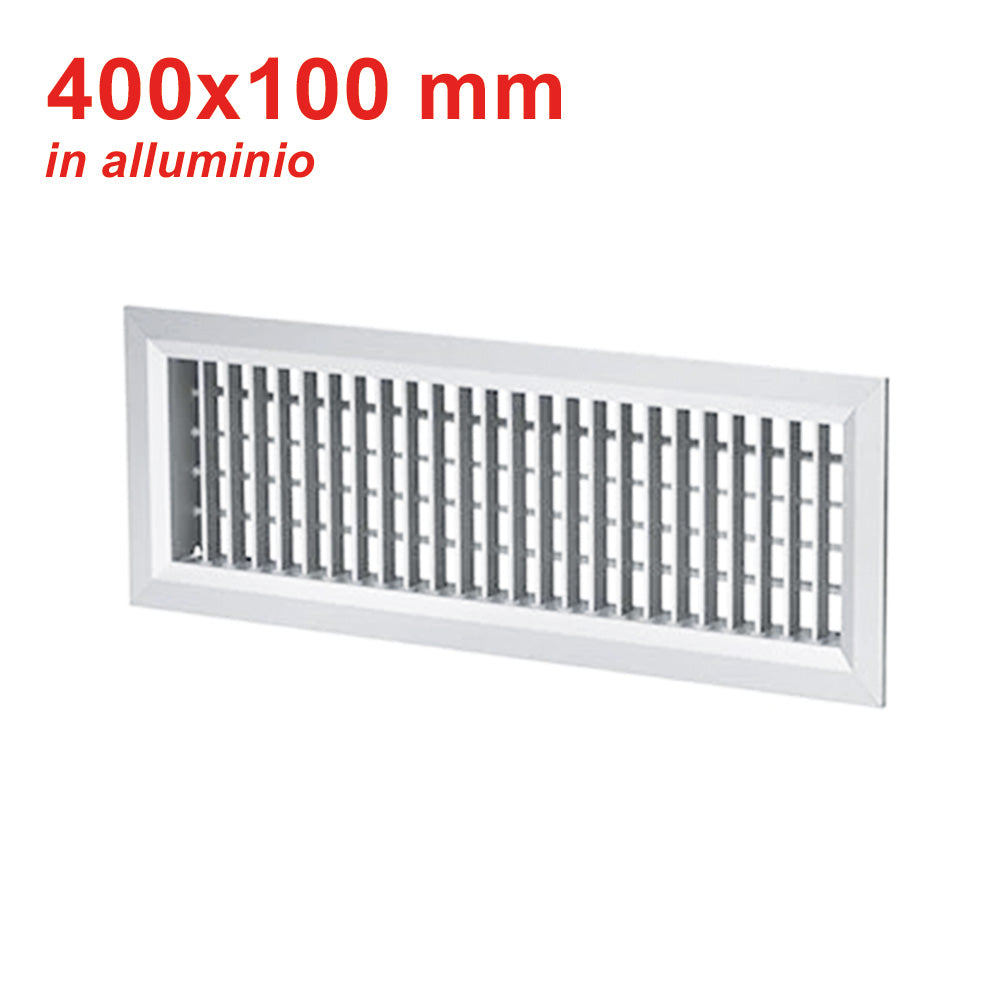 Buse de sortie en aluminium blanc - 400 x 100 mm avec double rangée d'ailettes mobiles