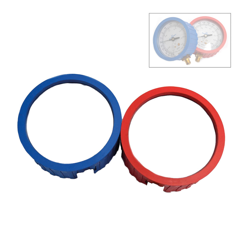 Paire de capuchons en caoutchouc pour manomètres Ø 80 mm - rouge et bleu