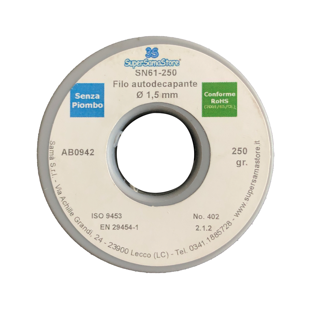 Bobine de 250 g d'alliage d'étain et de cuivre auto-décapant, Ø 1,5 mm, pour brasage tendre
