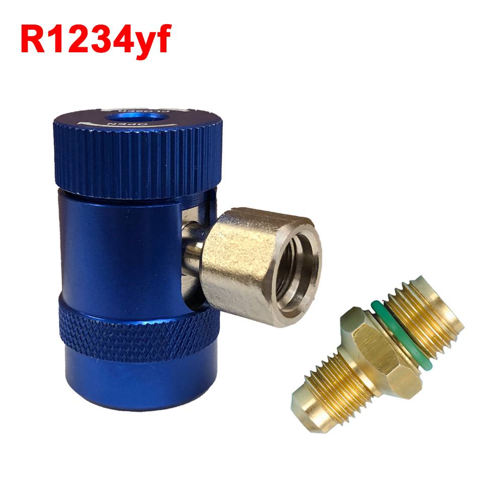 Raccord rapide à 90° basse pression avec robinet pour gaz R1234yf