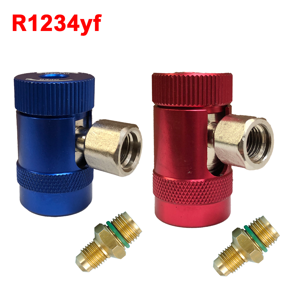 Paire de raccords rapides à 90° haute et basse pression avec robinet pour gaz R1234yf