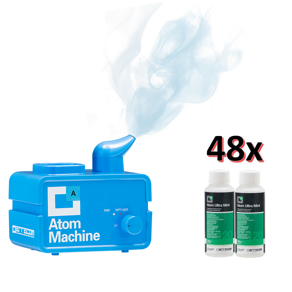 ATOM MACHINE MENTHE - Purificateur d'air pour voiture avec nébuliseur et 48 flacons de 120 ml parfumés à la menthe