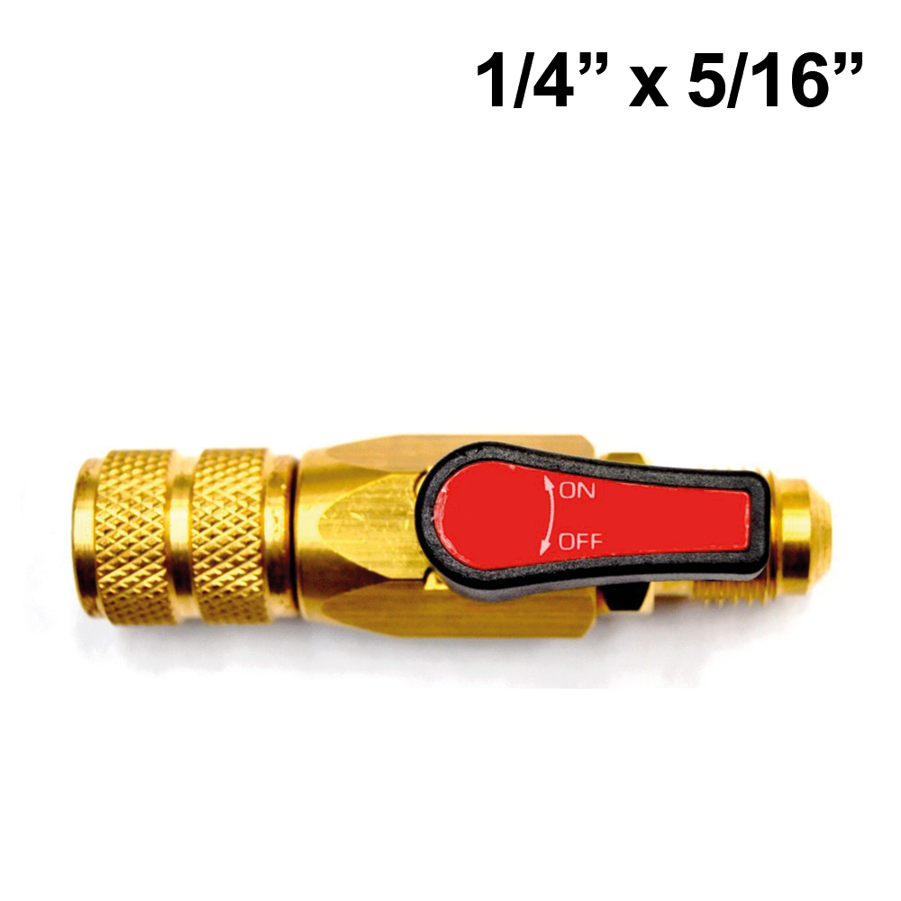 Vanne à bille à gaz F 5/16'' x M 1/4'' SAE, volant réduit Rouge