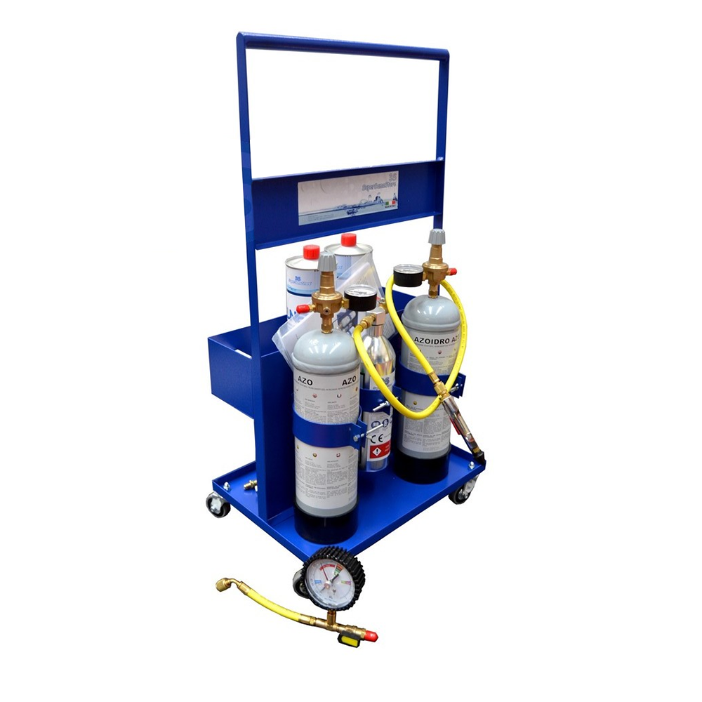 Chariot de service pour le lavage et la détection des fuites de gaz réfrigérant avec de l'azohydrogène + 2 bouteilles Belnet de 1 litre