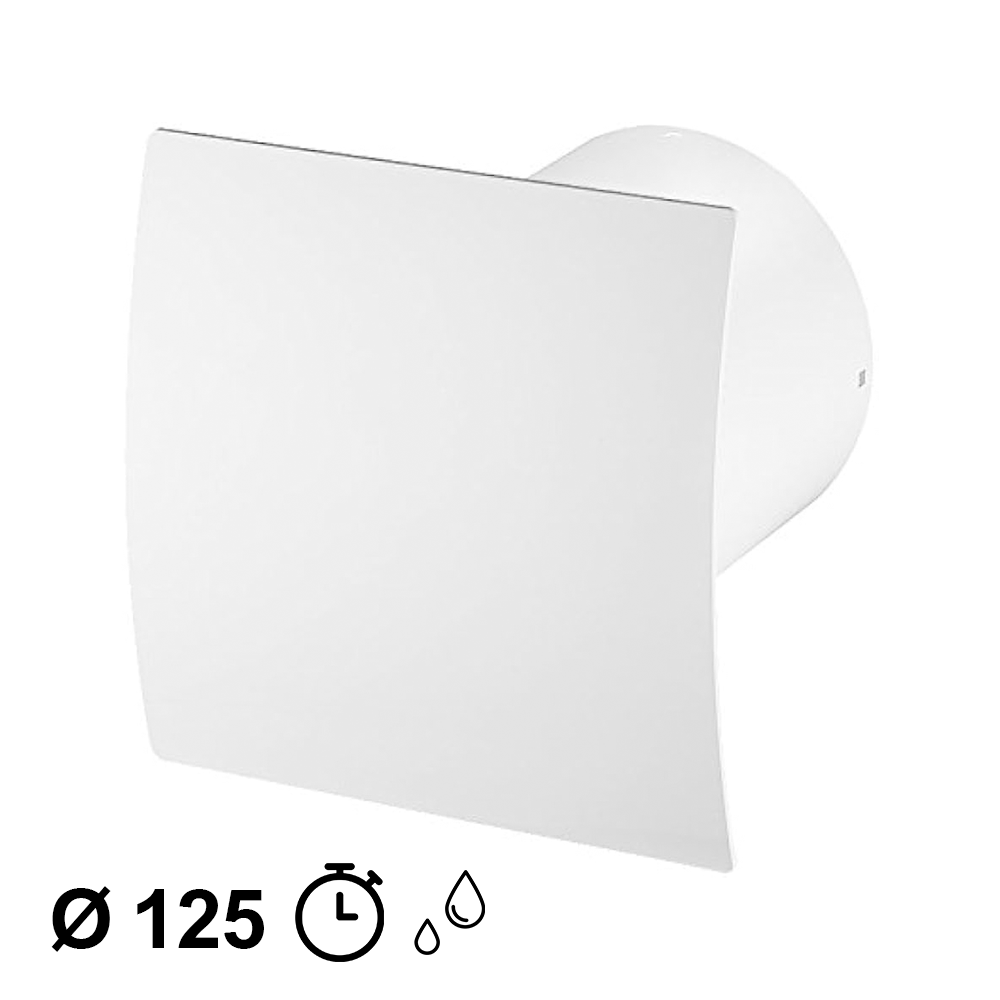 Ventilateur extracteur d'air domestique Ø 125 mm avec minuterie et hygrostat - façade blanche