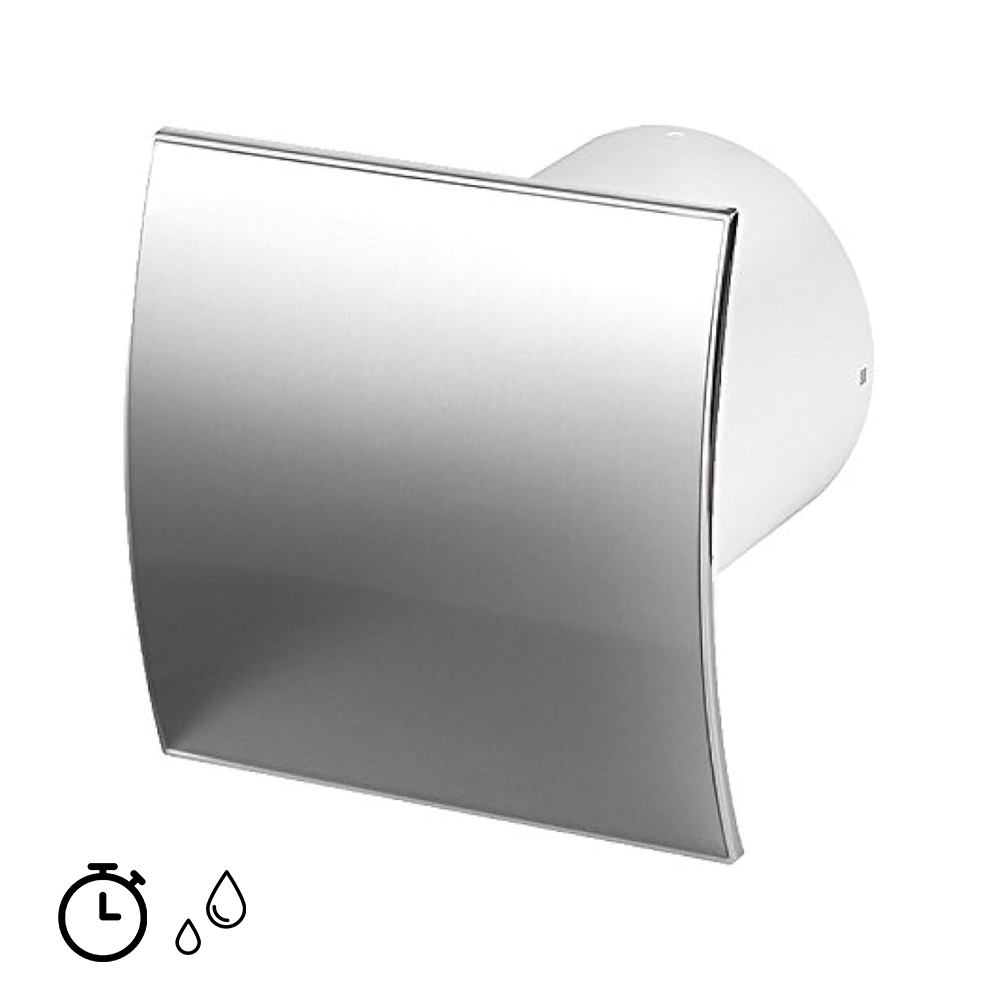 Extracteur d'air domestique Ø 100 mm avec minuterie et hygrostat - façade chromée polie