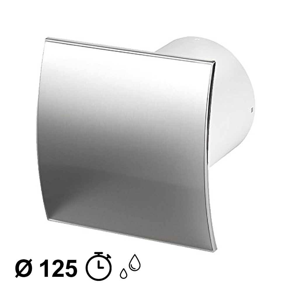 Extracteur d'air domestique Ø 125 mm avec minuterie et hygrostat - façade chromée polie