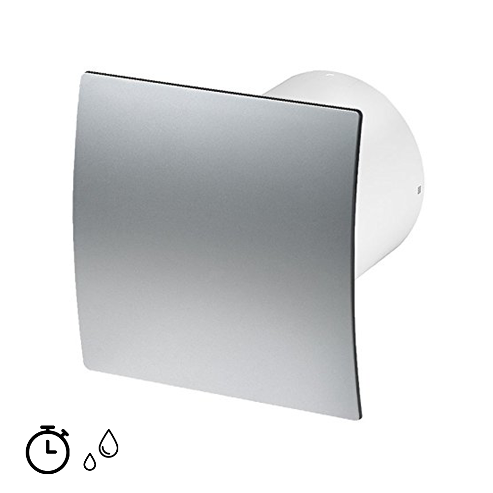 Extracteur d'air domestique Ø 100 mm avec minuterie et hygrostat - façade chromée satinée