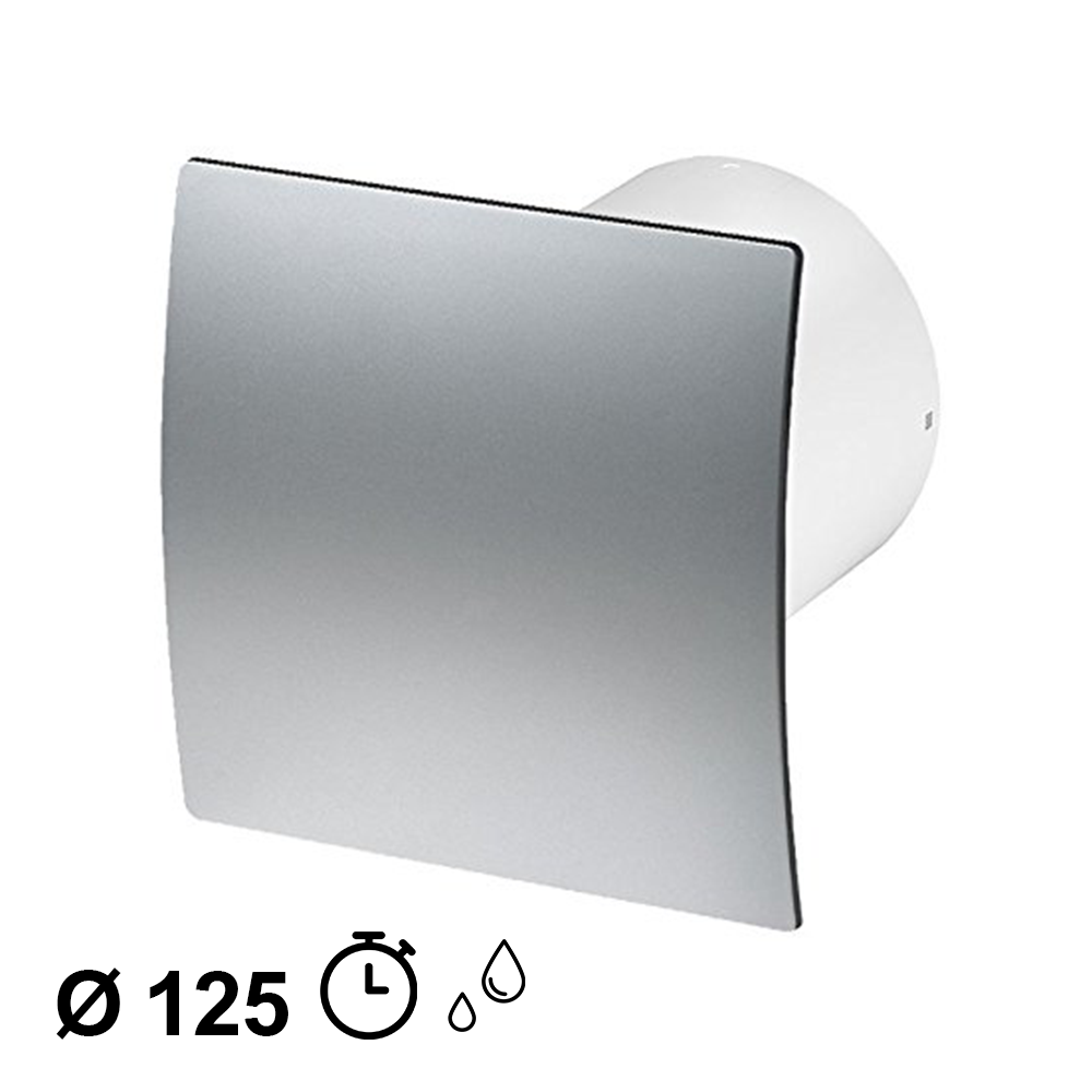 Extracteur d'air domestique Ø 125 mm avec minuterie et hygrostat - façade chromée satinée