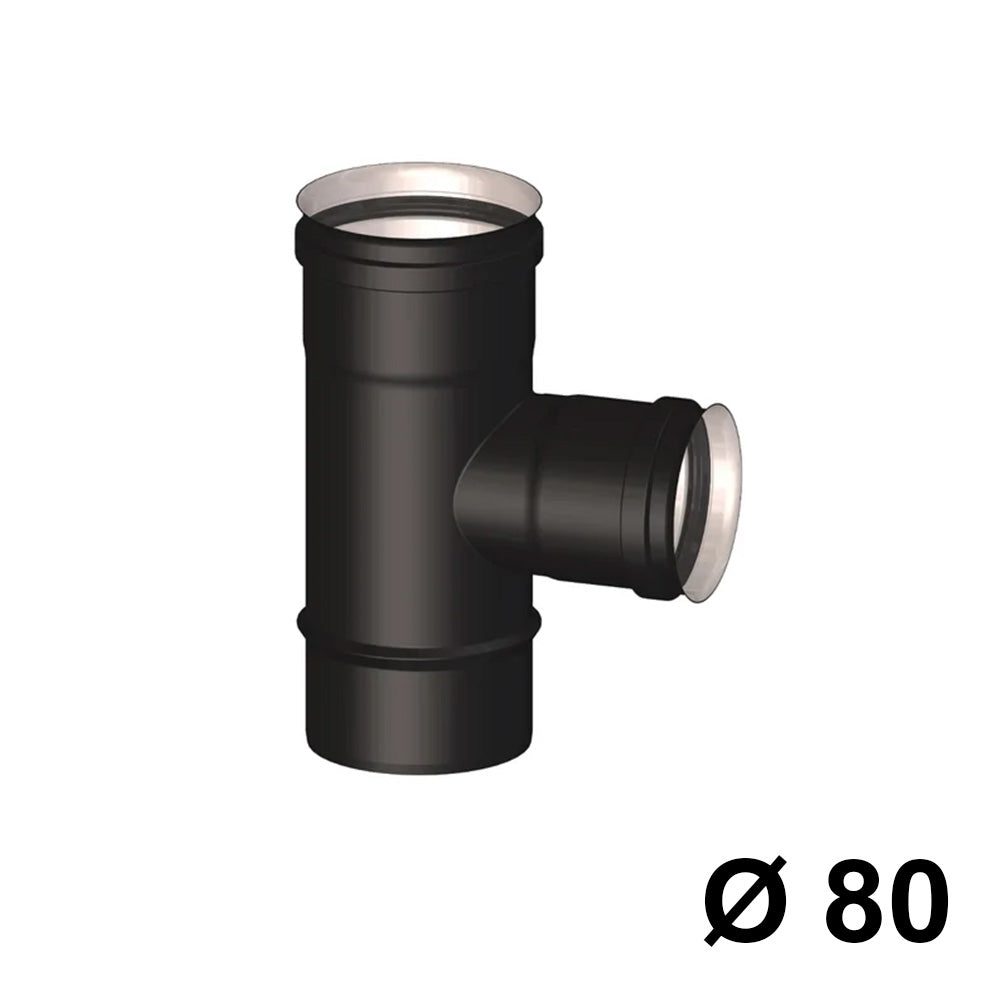 Raccord en T femelle noir pour poêle à granulés Ø 80 mm