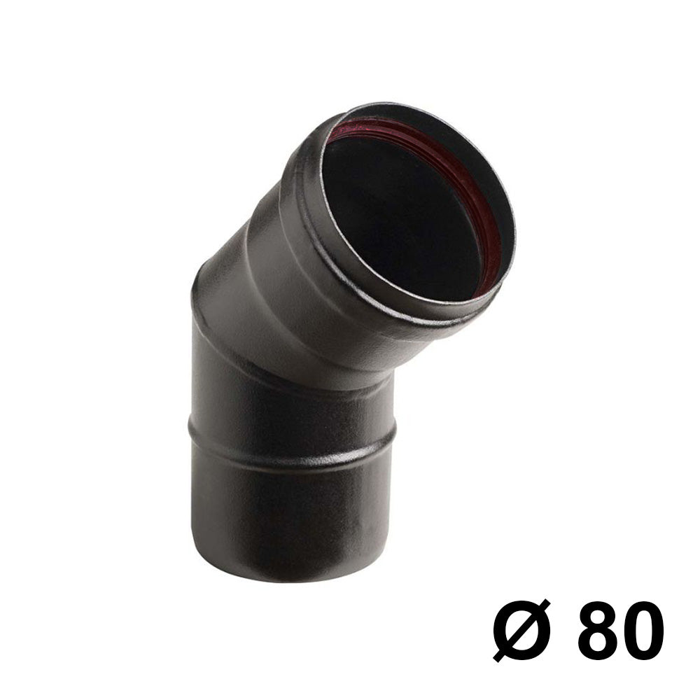 Coude à 45° avec inserts noirs pour poêles à granulés - Diamètre 80