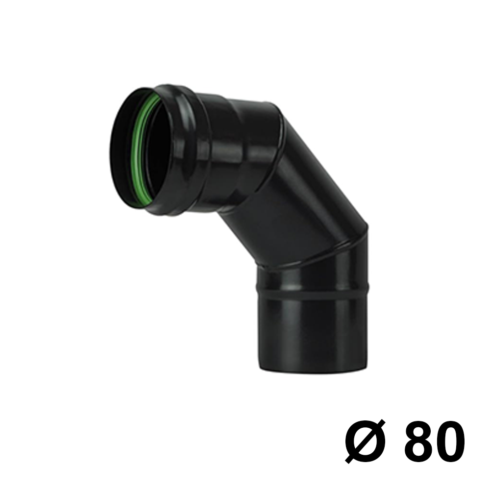 Coude à 90° en acier noir pour conduit de poêle à granulés Ø 80 mm