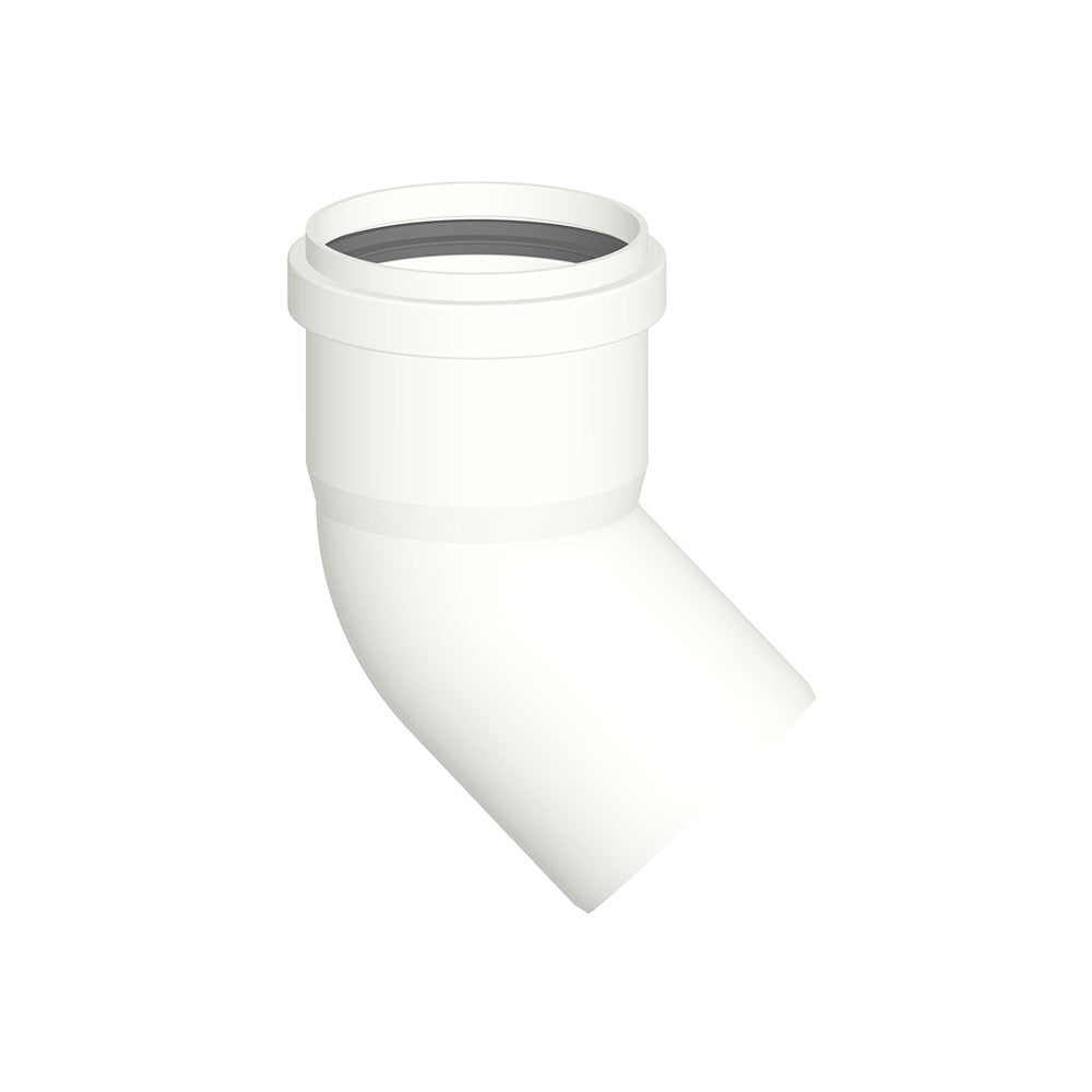 Coude à 45° M-F en PPS blanc Ø 60 mm pour gaz de combustion de chaudières à condensation