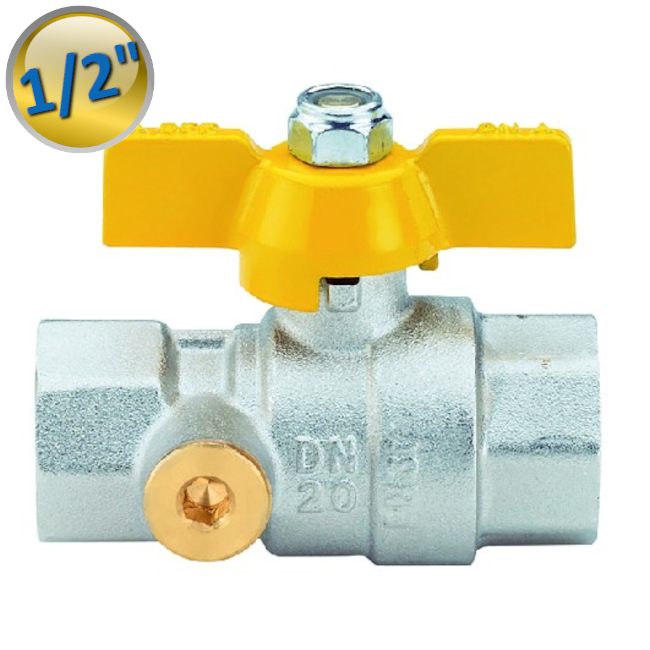 Butterfly ball valve 1/2'' FF with 1/4'' pressure gauge connection for system tests