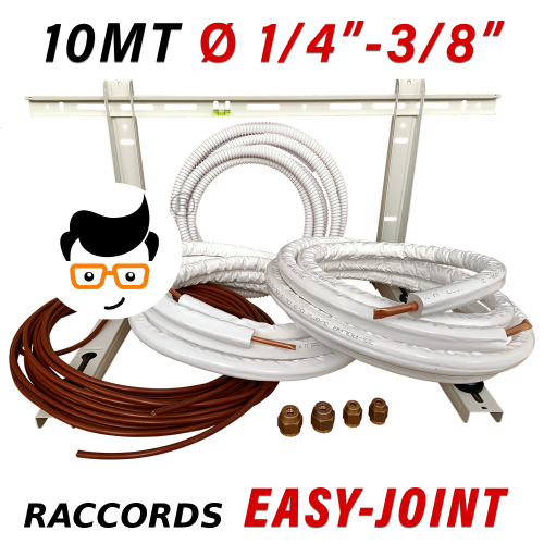 Kit d'installation pour climatiseur monotube - 10 m de câble en cuivre 1/4'' + 3/8'' avec support mural