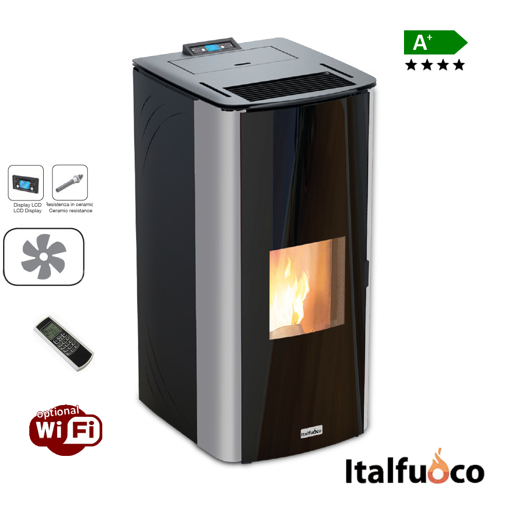 Poêle à eau chaude Italfuoco DOUBLE PORTE 23 kW - 510 m³ blanc - HYDRONIQUE avec circuit d'eau chaude sanitaire