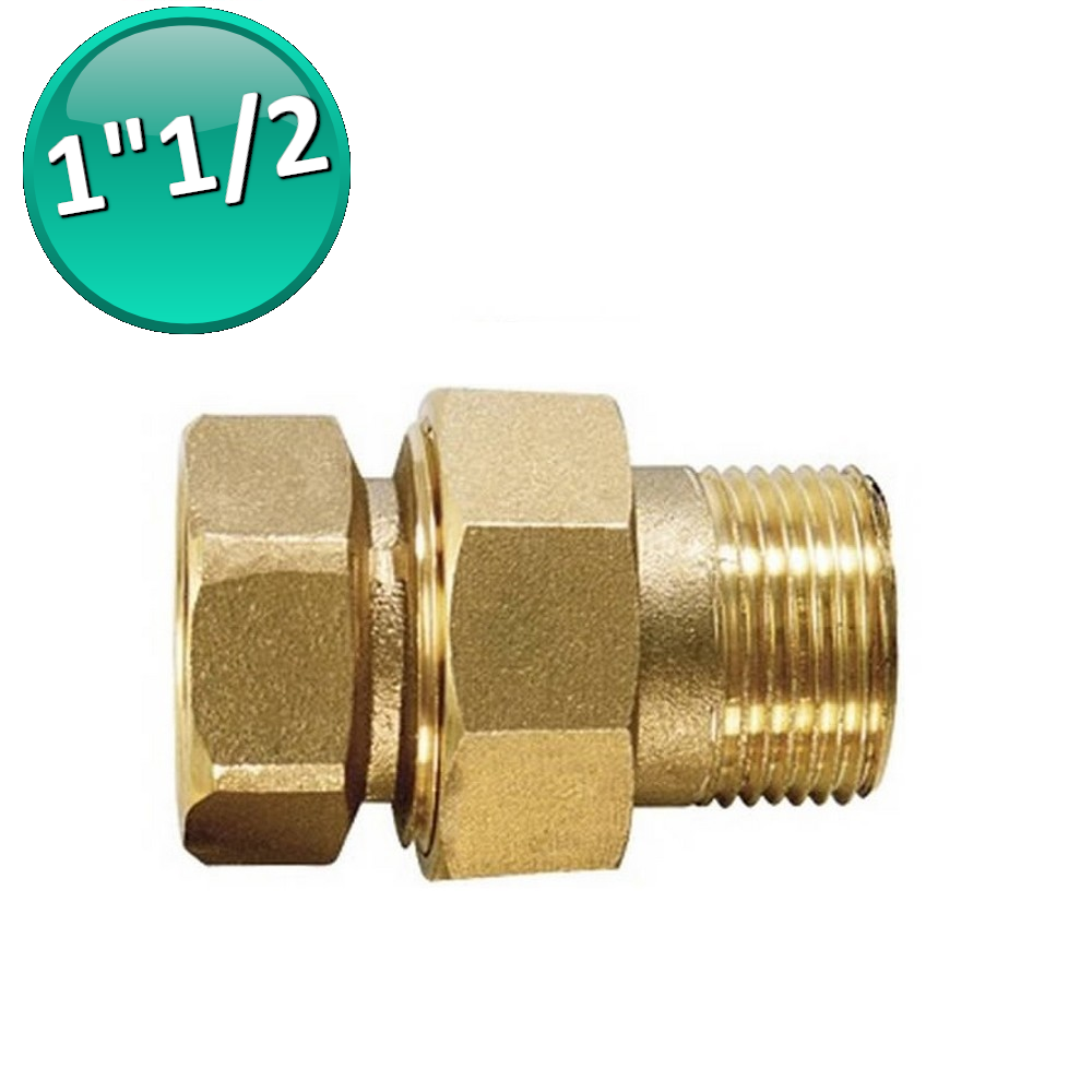 Straight M-F union fitting Ø 1''1/2 with O-ring - Yellow brass