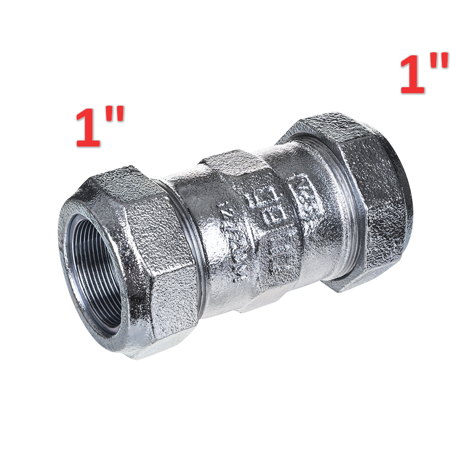 Cast iron plain compression fitting F-F 1'' (33.7 mm) x 1'' (33.7 mm) for steel with anti-slip ring nut