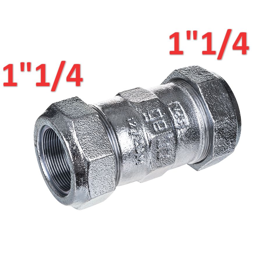 Simple compression fitting in cast iron F-F 1''1/4 (42.4 mm) x 1''1/4 (42.4 mm) for steel with anti-slip ring nut