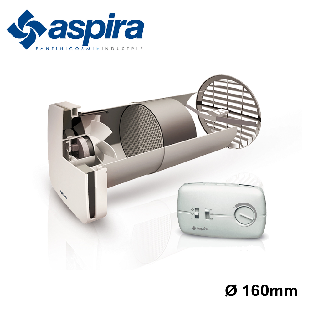 ASPIRA - Unité de récupération de chaleur Aspirvelo Air Ecocomfort Ø 160 mm avec commande murale par câble