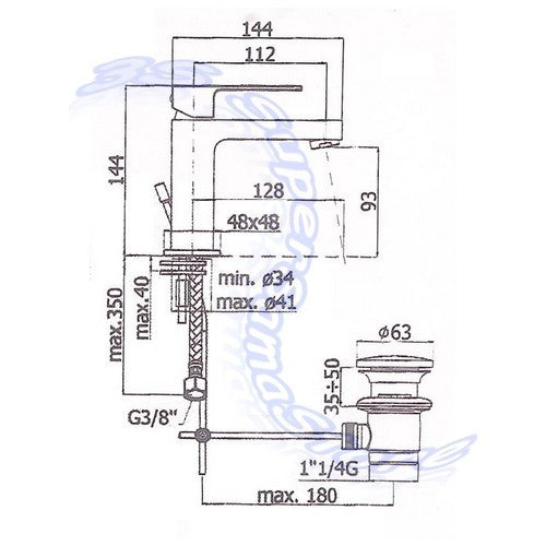 Mitigeur de lavabo EFFE PAFFONI EF075 avec bonde de 32 mm (1 1/4")