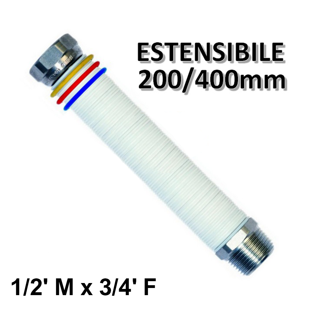 Flexible stainless steel hose 1/2'' M x 3/4'' for water and gas - extensible 200/400 mm
