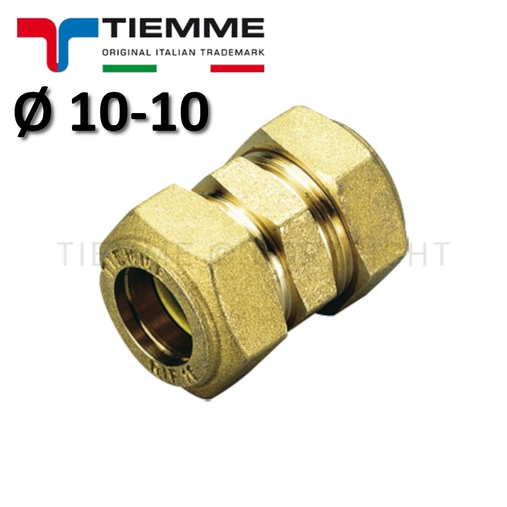 Straight double fitting with O-ring/compressor (gas) for copper pipe Ø 10-10 mm