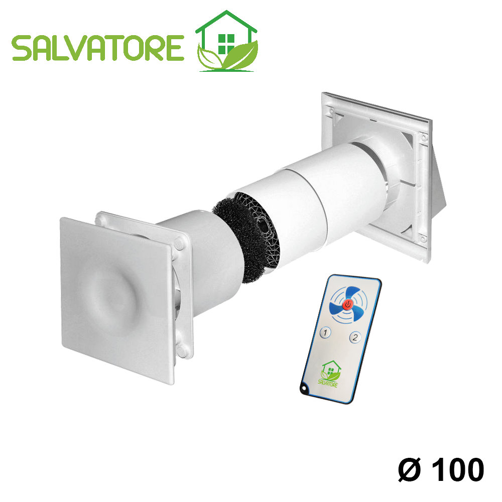 Unité de récupération de chaleur Salvatore pour chambre individuelle avec télécommande Ø100 - ventilation mécanique contrôlée
