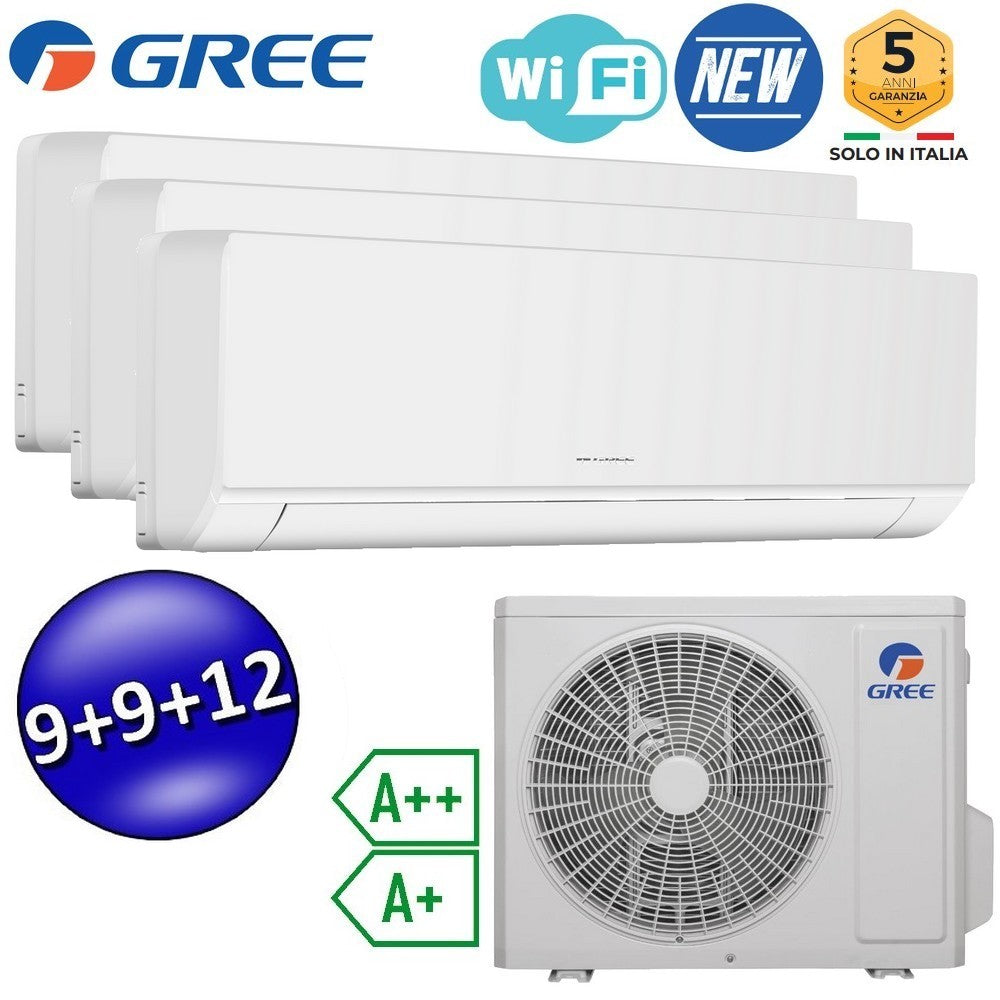 Climatiseur split COSMO à inverseur Wi-Fi 9000 + 9000 + 12000 Btu GREE R32 classe A++/A+ (essai)