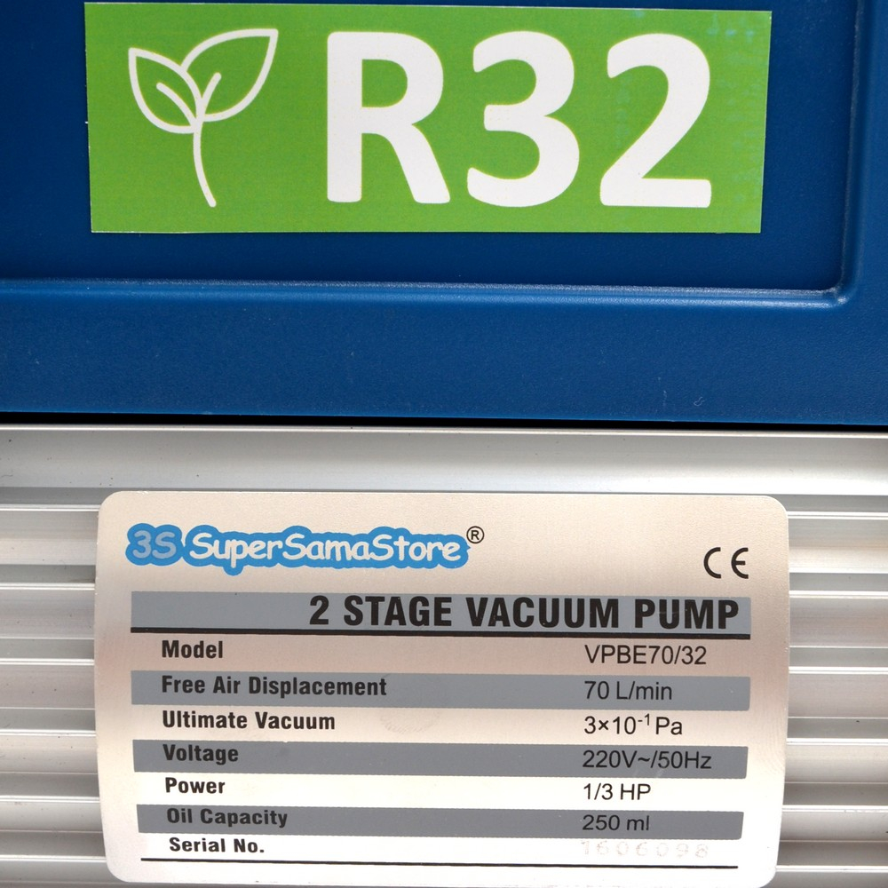 Pompe à vide à deux étages 70 L/min pour systèmes à gaz R32 R1234YF - manomètre à vide et électrovanne