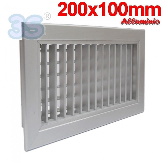 Buse de sortie en aluminium - 200 x 100 mm avec double rangée d'ailettes mobiles