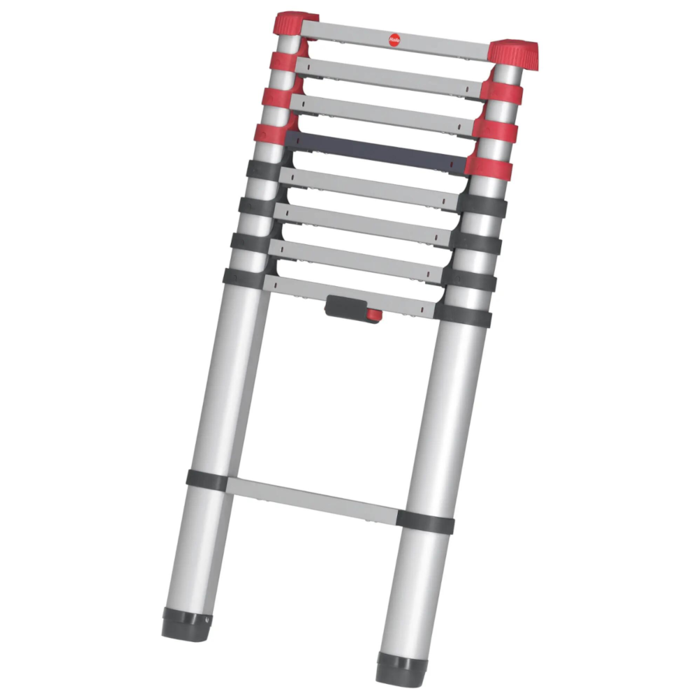 Échelle télescopique extensible en aluminium Hailo à 9 barreaux, capacité de charge 150 kg.