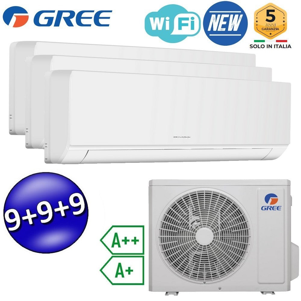 Climatiseur split COSMO à inverseur Wi-Fi 9000 + 9000 + 9000 Btu GREE R32 classe A++/A+ (essai)