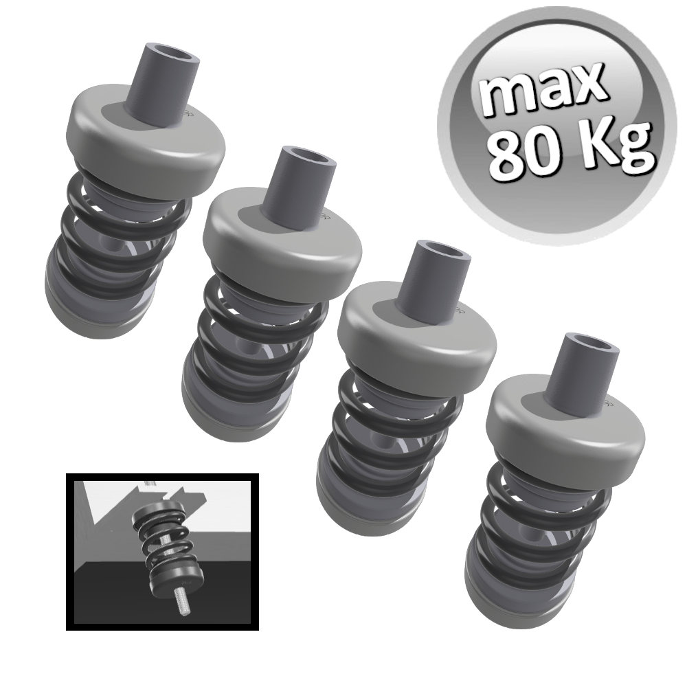 Support anti-vibrations à ressort pour unités VMC canalisées et unités intérieures, charge maximale 80 kg. Gris - 4 pièces