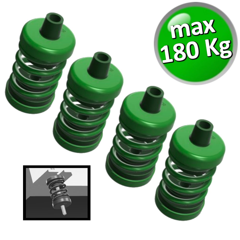 Support anti-vibration à ressort pour VMC canalisée et unités internes, charge max. 180 kg, vert - 4 pièces