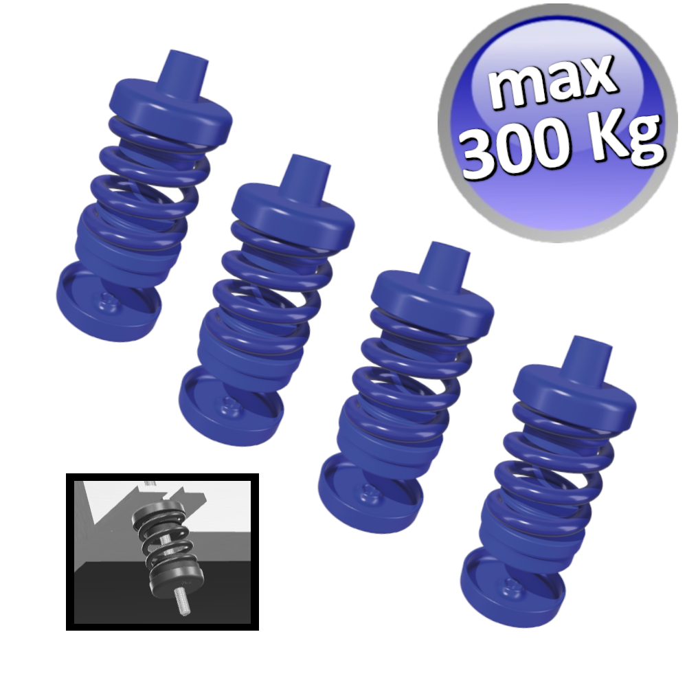 Support anti-vibrations à ressort pour VMC canalisée et unités internes, charge max. 300 kg. Bleu - 4 pièces
