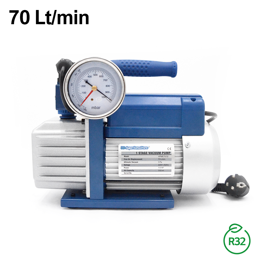 Pompe à vide mono-étagée 70 L/min pour systèmes à gaz R32 R1234YF - manomètre à vide et électrovanne