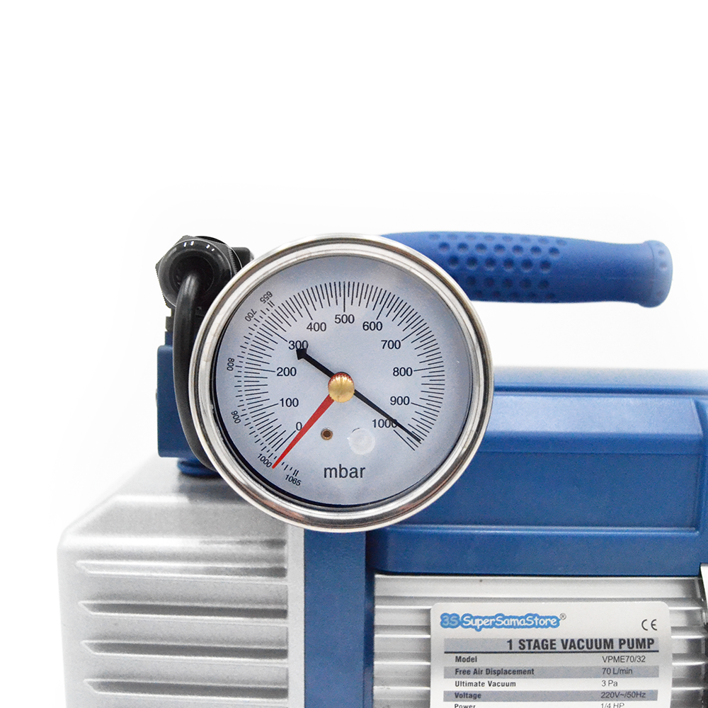 Pompe à vide mono-étagée 70 L/min pour systèmes à gaz R32 R1234YF - manomètre à vide et électrovanne