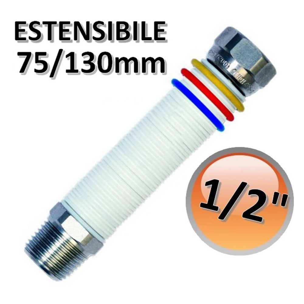 Flexible stainless steel hose 1/2'' extendable 75/130 mm - for water and gas