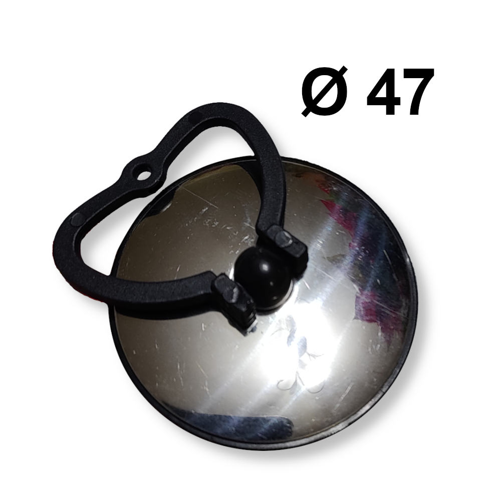 Bouchon de vidange Ø 47 mm recouvert d'une rosace en acier avec poignée en PVC noir