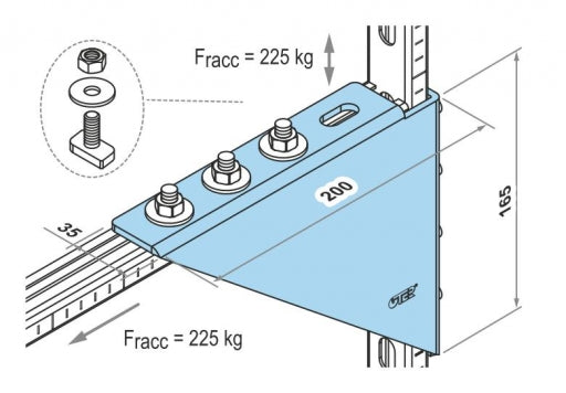 Support de raccordement ouvert à 90°, galvanisé, 200 x 165 x 35 mm