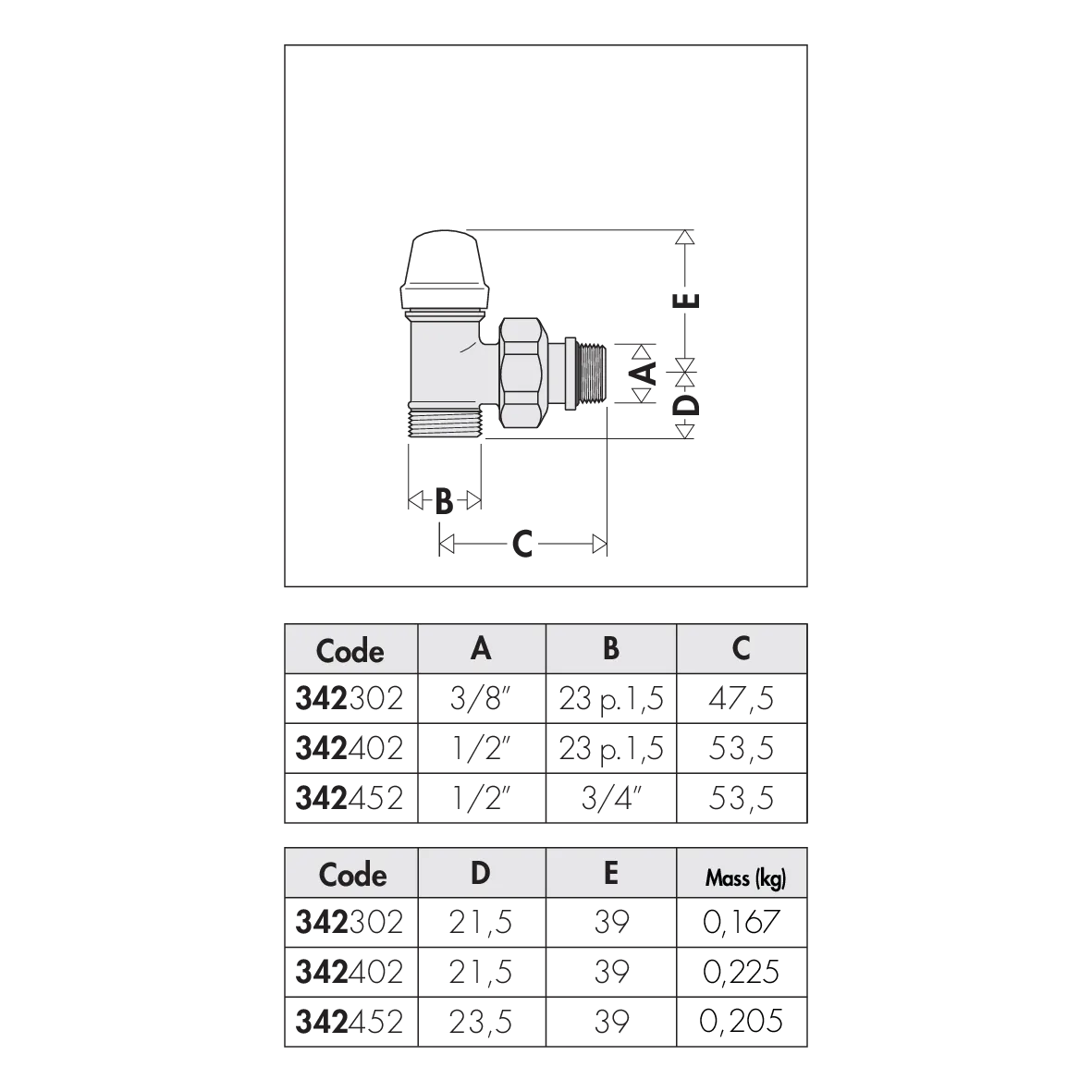 Vanne d'angle Caleffi 3/8'' pour cuivre et multicouches