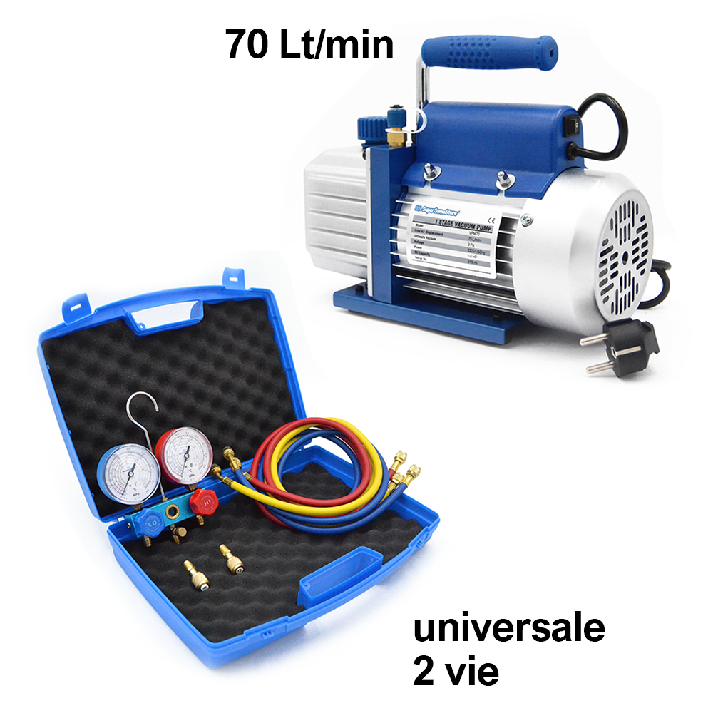 Pompe à vide VPM70 70 L + manomètre universel bidirectionnel
